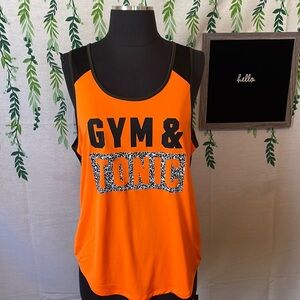 EUC Size Medium PINK Victoria’s Secret “Gym & Tonic” Orang Racerback Tank Top D2